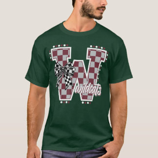 Wildcats Checkered Maroon Wildcat Pride School Spi T-shirt