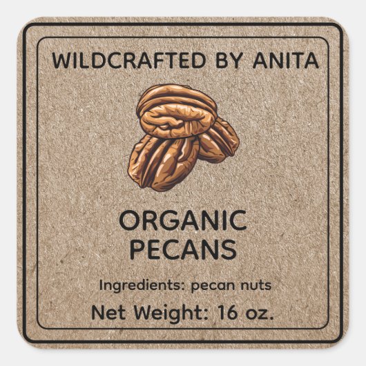 Wildcrafted Biologische Pecannoten Kraftpapier Pap Vierkante Sticker (Voorkant)