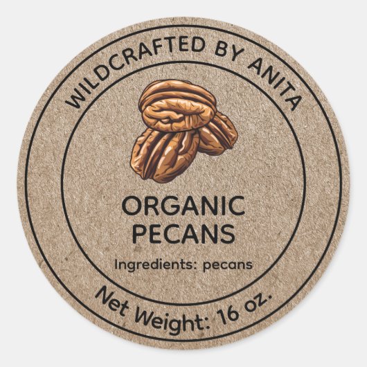 Wildcrafted biologische pecans kraft papier stijl ronde sticker (Voorkant)