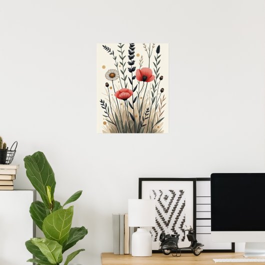 Wildcrafted Harmony – Boho Botanical Line Art Poster (Thuiskantoor)