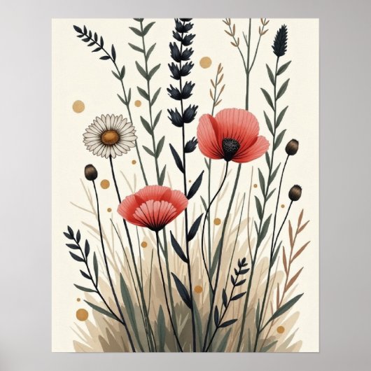 Wildcrafted Harmony – Boho Botanische Lijnkunst Poster (Voorkant)