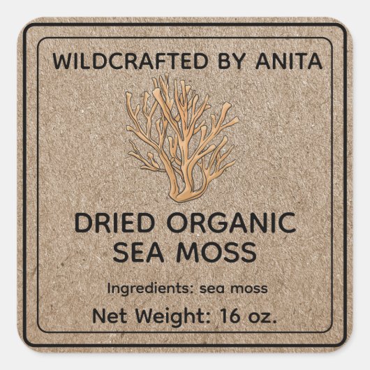 Wildcrafted Organisch Zee Moss Kraft Papierstijl Vierkante Sticker (Voorkant)