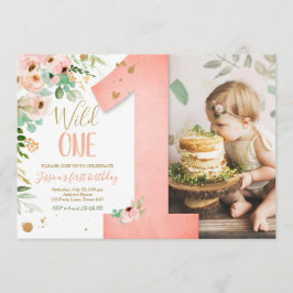 Wilde 11e verjaardag Noite Floral Pink Gold Girl Kaart