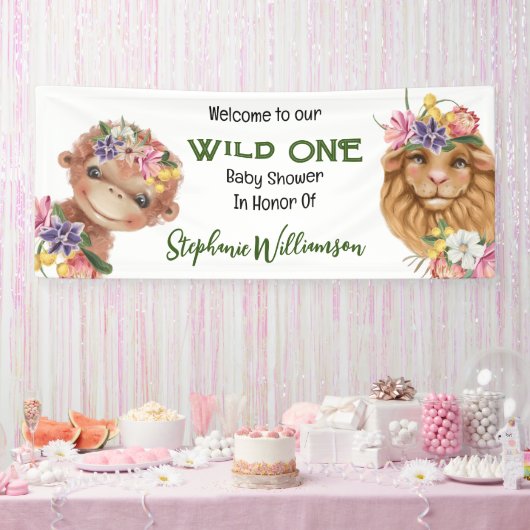Wilde 1 1e leeuw-aapsafari-baby shower spandoek (Feest)