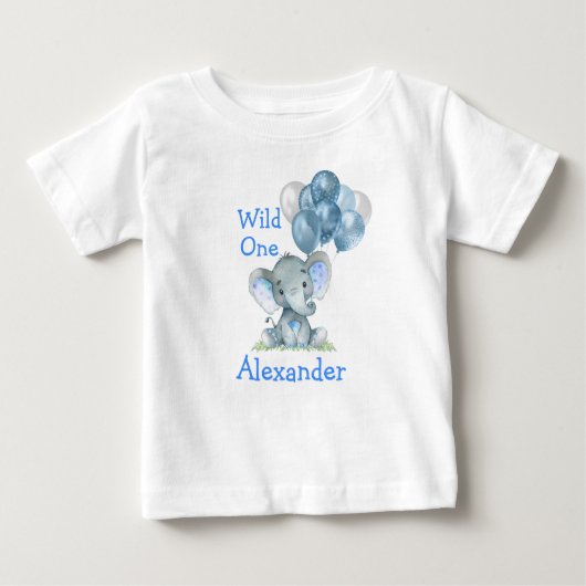Wilde 1 1e verjaardag Blauwe Baby olifantenballonn (Voorkant)