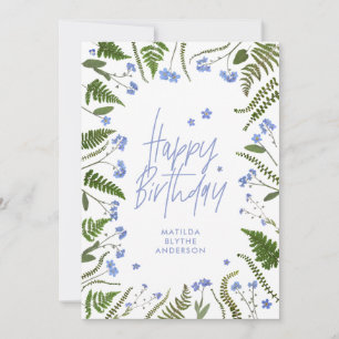 Wilde 1 1e verjaardag blauwe florale fern botanisc kaart
