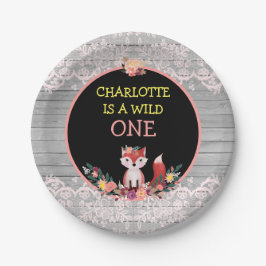 Wilde 1 1e verjaardag Cute Fox & Flowers Papieren Bordje