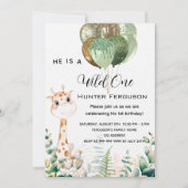 Wilde 1 1e verjaardag giraffe oerwoud luxe kaart (Voorkant)