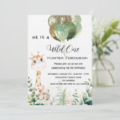 Wilde 1 1e verjaardag giraffe oerwoud luxe kaart (Staand voorkant)