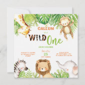 Wilde 1 1e verjaardag Oerwoud Dieren Jongen Square Kaart (Voorkant)