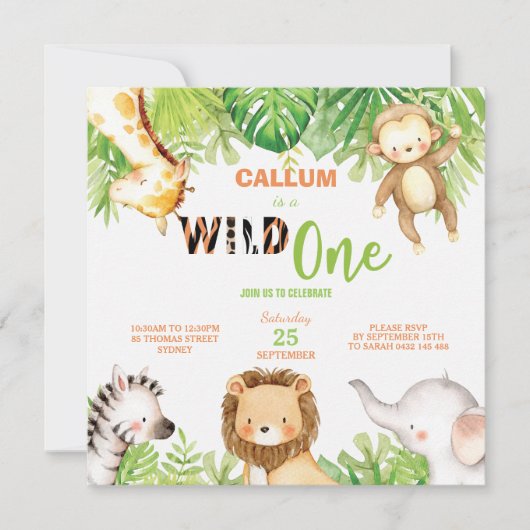 Wilde 1 1e verjaardag Oerwoud Dieren Jongen Square Kaart (Voorkant)