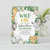Wilde 1 1e verjaardag Oerwoud Safari Wilde Dieren Kaart (Staand voorkant)