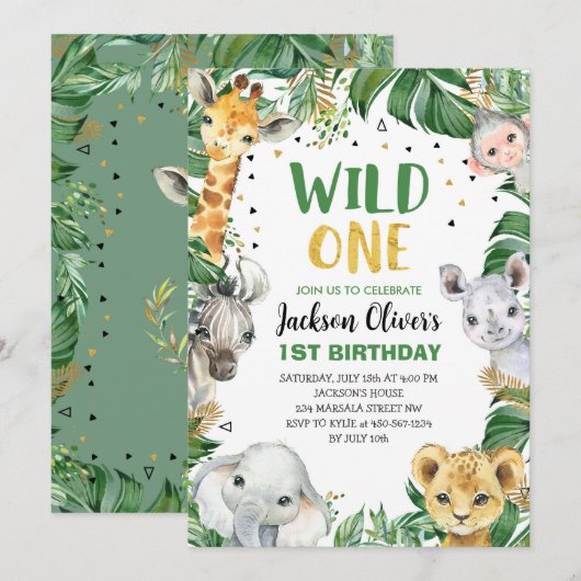 Wilde 1 1e verjaardag Oerwoud Safari Wilde Dieren Kaart (Voorkant / Achterkant)