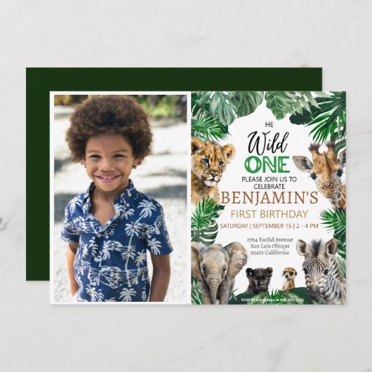 Wilde 1 1e verjaardag Safari Kaart (Voorkant / Achterkant)