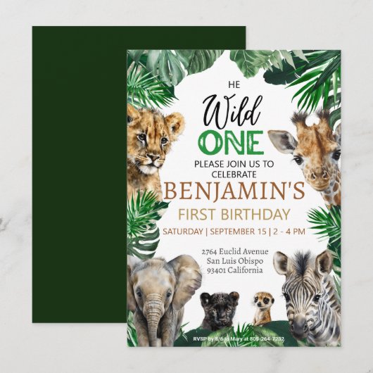 Wilde 1 1e verjaardag Safari Kaart (Voorkant / Achterkant)