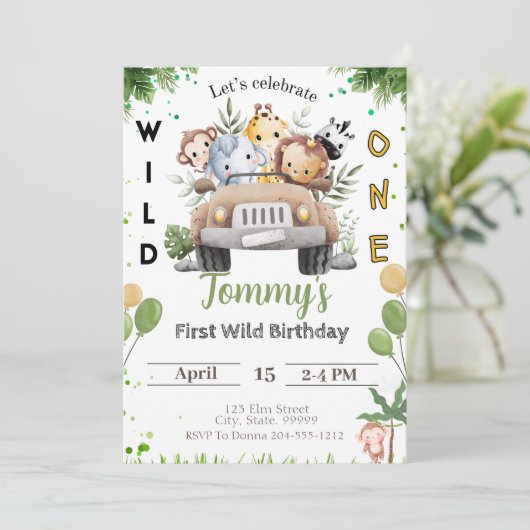 Wilde 1 1e verjaardag Uitnodiging (Staand voorkant)