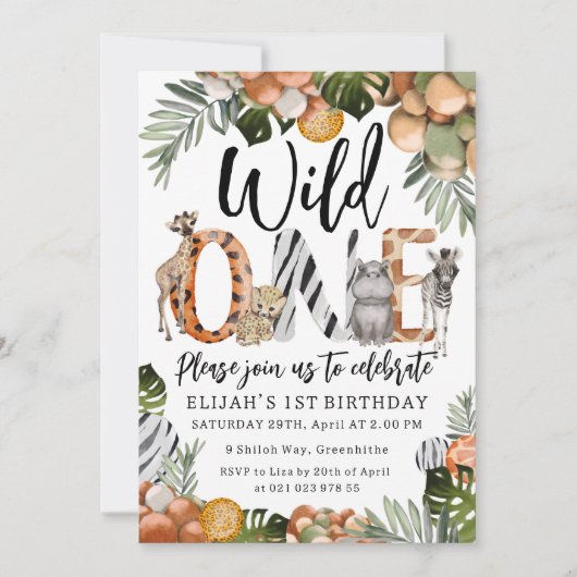 Wilde 1 1e verjaardag Uitnodiging (Voorkant)