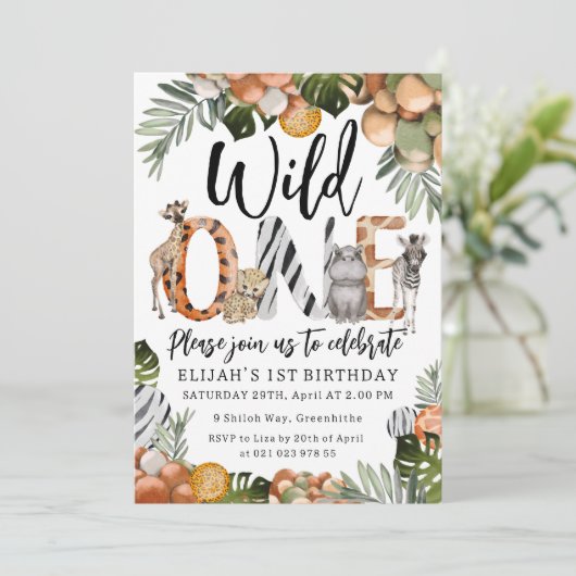Wilde 1 1e verjaardag Uitnodiging (Staand voorkant)