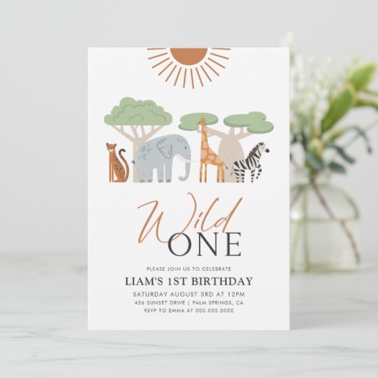 Wilde 1 1e verjaardag Uitnodiging (Staand voorkant)