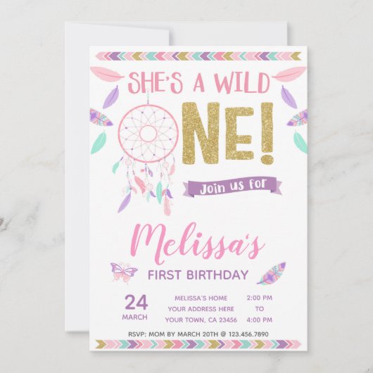 Wilde 1 1e verjaardag Uitnodiging (Voorkant)