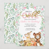 Wilde 1 1e verjaardag Woodlanddieren Kaart (Voorkant / Achterkant)