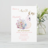 Wilde 1, Arrows, Flower Swan First Birthday Kaart (Staand voorkant)