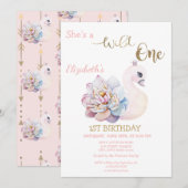 Wilde 1, Arrows, Flower Swan First Birthday Kaart (Voorkant / Achterkant)