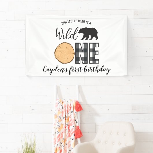 Wilde 1 Beer zwarte buffel, eerste verjaardag Spandoek (Insitu)