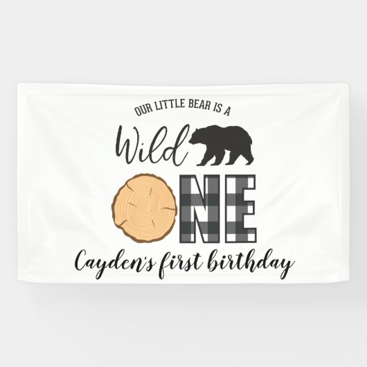 Wilde 1 Beer zwarte buffel, eerste verjaardag Spandoek (Horizontaal)