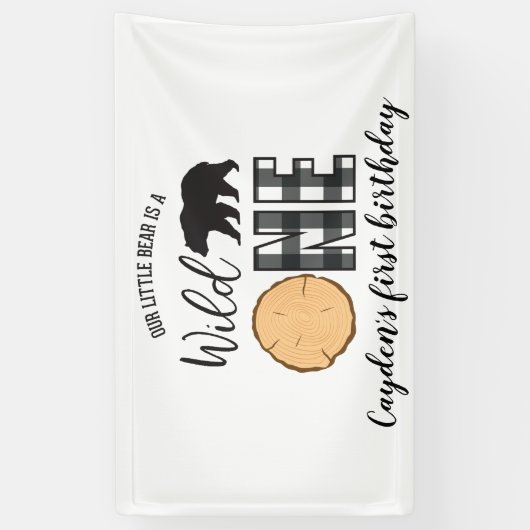 Wilde 1 Beer zwarte buffel, eerste verjaardag Spandoek (Verticaal)