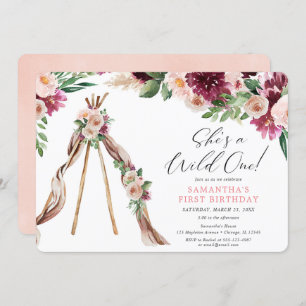 Wilde 1 boho rustige meisje 1 verjaardag kaart