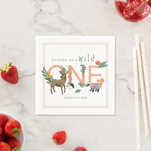 Wilde 1 Cute Pink Woodland Animals 1e verjaardag Servet (Insitu)