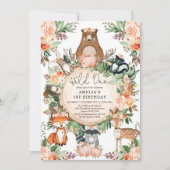 Wilde 1 Herfst Floral Woodland Animals 1e verjaard Kaart (Voorkant)