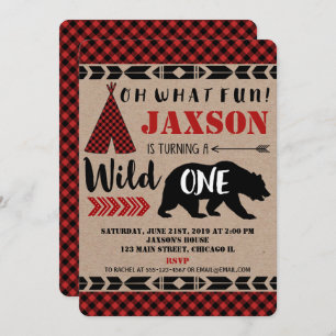 Wilde 1 jongen 1e verjaardag Uitnodigingskraft Kaart