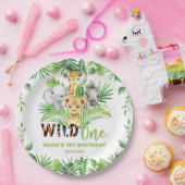 Wilde 1 Oerwoud Dieren Greenery 1e verjaardag Papieren Bordje (Feest)