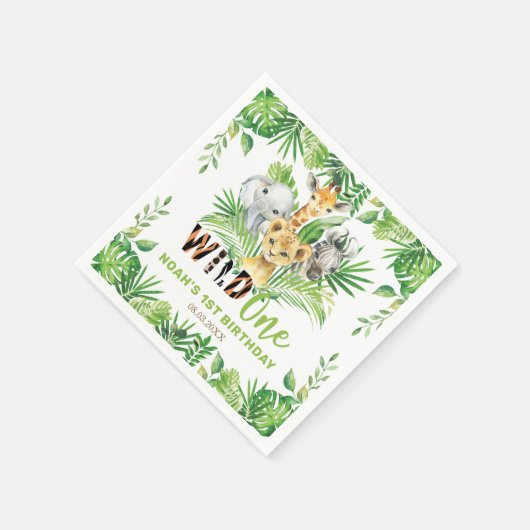 Wilde 1 Oerwoud Dieren Greenery 1e verjaardag Servet (Hoek)