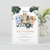 Wilde 1 Oerwoud dieren & Greenery Birthday Card Kaart (Staand voorkant)