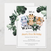 Wilde 1 Oerwoud dieren & Greenery Birthday Card Kaart (Voorkant / Achterkant)