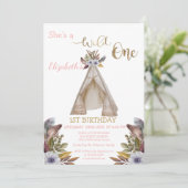 Wilde 1, pijlen, tent, bloemen eerste verjaardag kaart (Staand voorkant)