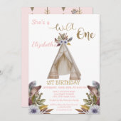 Wilde 1, pijlen, tent, bloemen eerste verjaardag kaart (Voorkant / Achterkant)