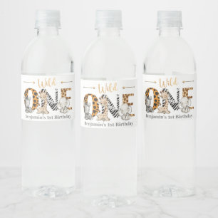 Wilde 1 Safari Dier 1st Birthday Water Fles L Waterfles Etiket