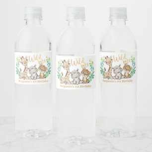 Wilde 1 Safari Dier 1ste verjaardag Waterfles Etiket