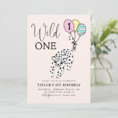 wilde | 3D Luipaardballonmeisje 1e verjaardag Kaart (Staand voorkant)