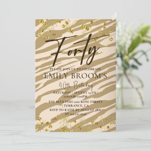 Wilde 40e verjaardag 40e gouduitnodiging kaart (Staand voorkant)
