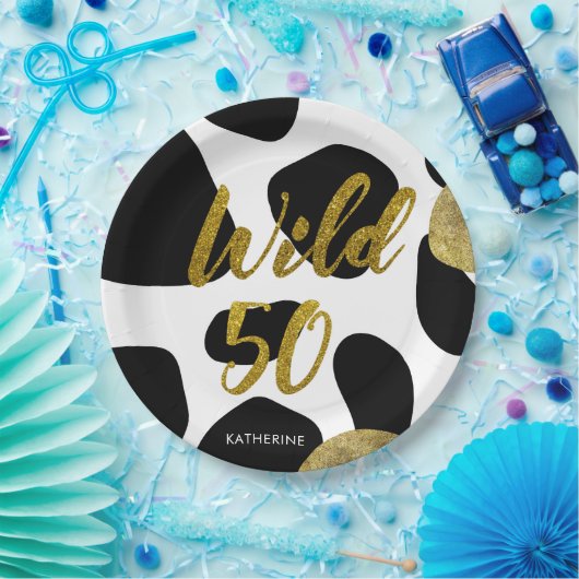 Wilde 50Gold Animal Pattern Monogram Papieren Bordje (Feest)