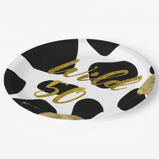 Wilde 50Gold Animal Pattern Monogram Papieren Bordje (Gekanteld)