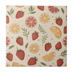 Wilde aardbei en citrus takjes in rustieke crème tegeltje