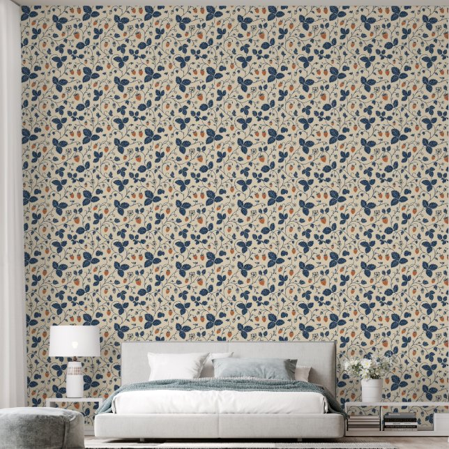 Wilde Aardbei Ledger Vintage Botanicals Afneembare Behang (Slaapkamer)