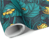 Wilde aardbeien, geel en blauw cadeaupapier (Rol Hoek)