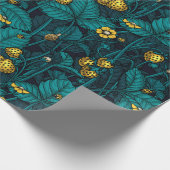 Wilde aardbeien, geel en blauw cadeaupapier (Hoek)